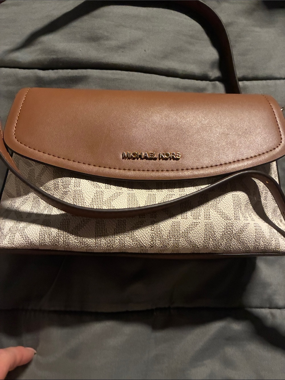 Michael Kors Tan Leather & Cream Signature Crossbody Bag